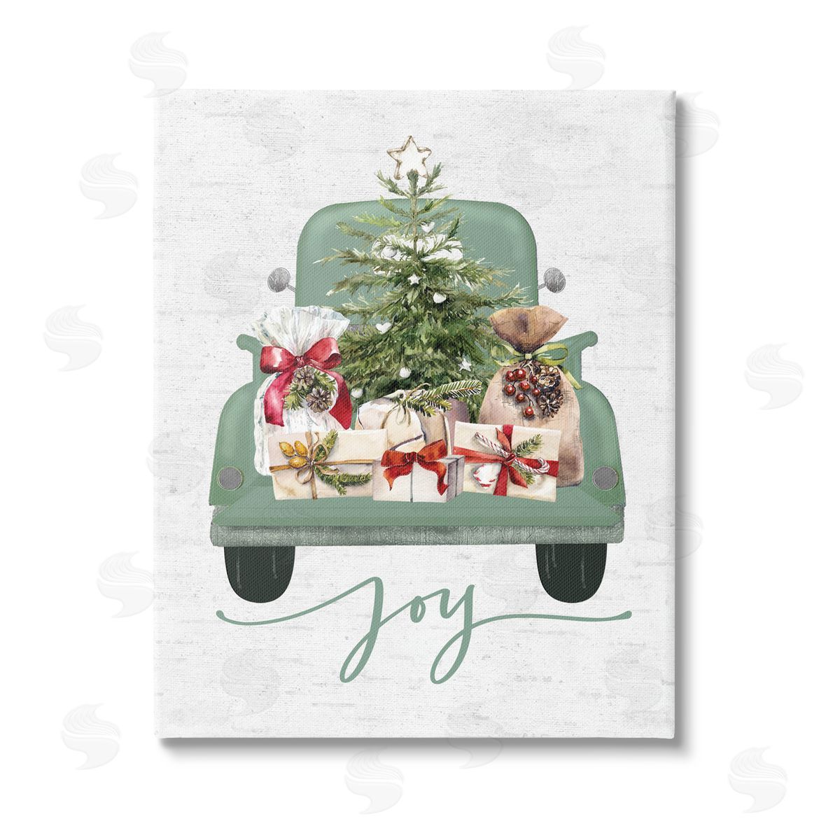 Lettered and Lined Rustic Gift Truck with Joy Stretched Canvas Wall Art Print