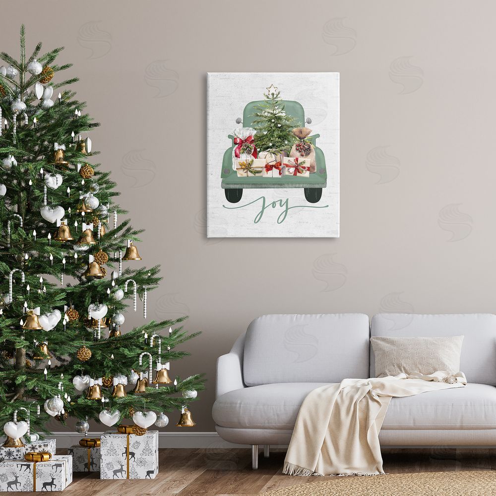 Lettered and Lined Rustic Gift Truck with Joy Canvas Wall Art Print in Room