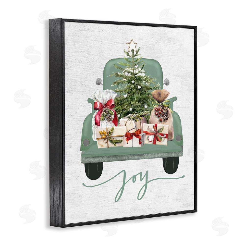 Lettered and Lined Rustic Gift Truck with Joy Black Framed Giclee Wall Art Print