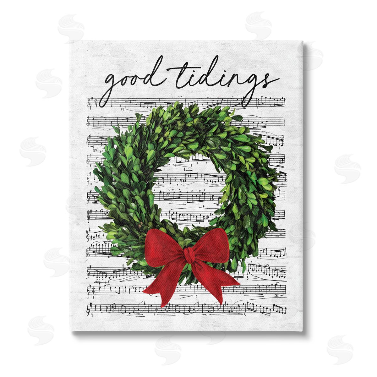Lettered and Lined Good Tidings Holiday Wreath Stretched Canvas Wall Art Print