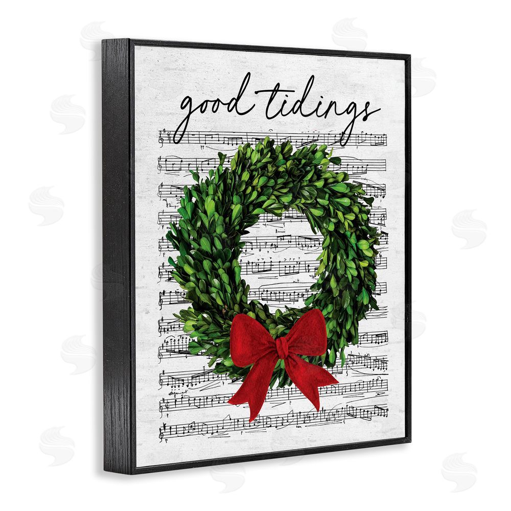 Lettered and Lined Good Tidings Holiday Wreath Black Framed Giclee Wall Art Print