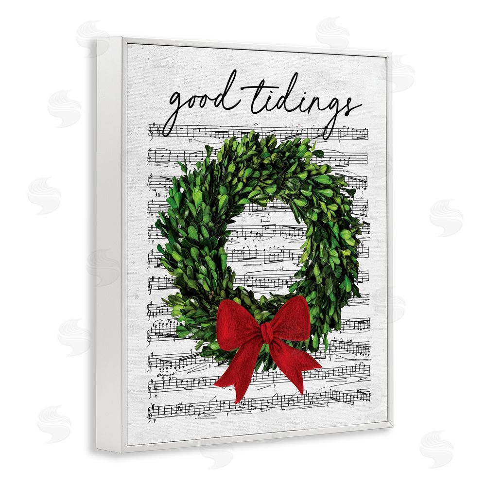 Lettered and Lined Good Tidings Holiday Wreath White Framed Giclee Wall Art Print
