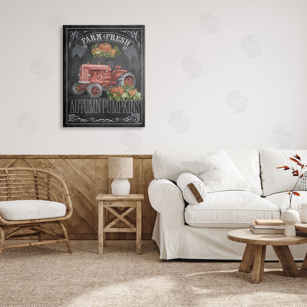 Paul Brent Autumn Tractor Chalkboard Canvas Wall Art Print in Room