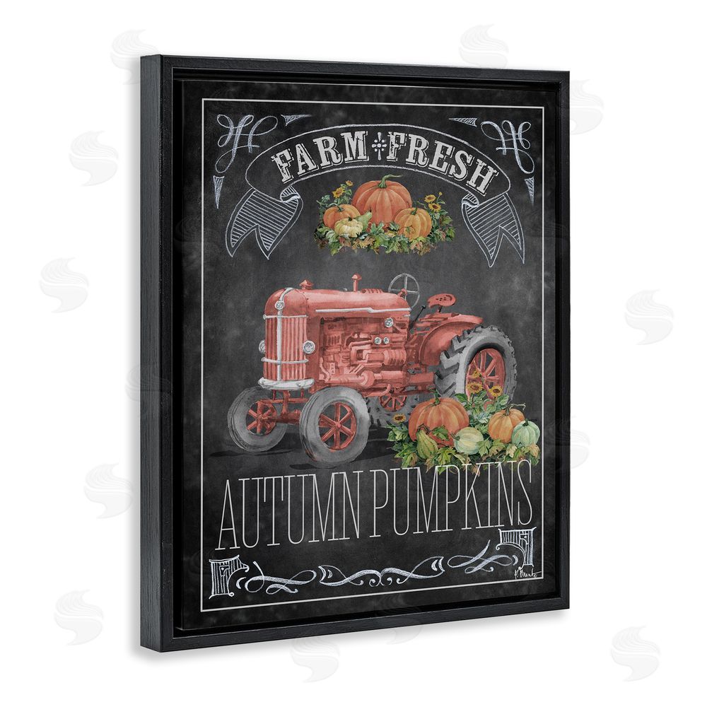 Paul Brent Autumn Tractor Chalkboard Black Floating Frame Canvas Wall Art Print