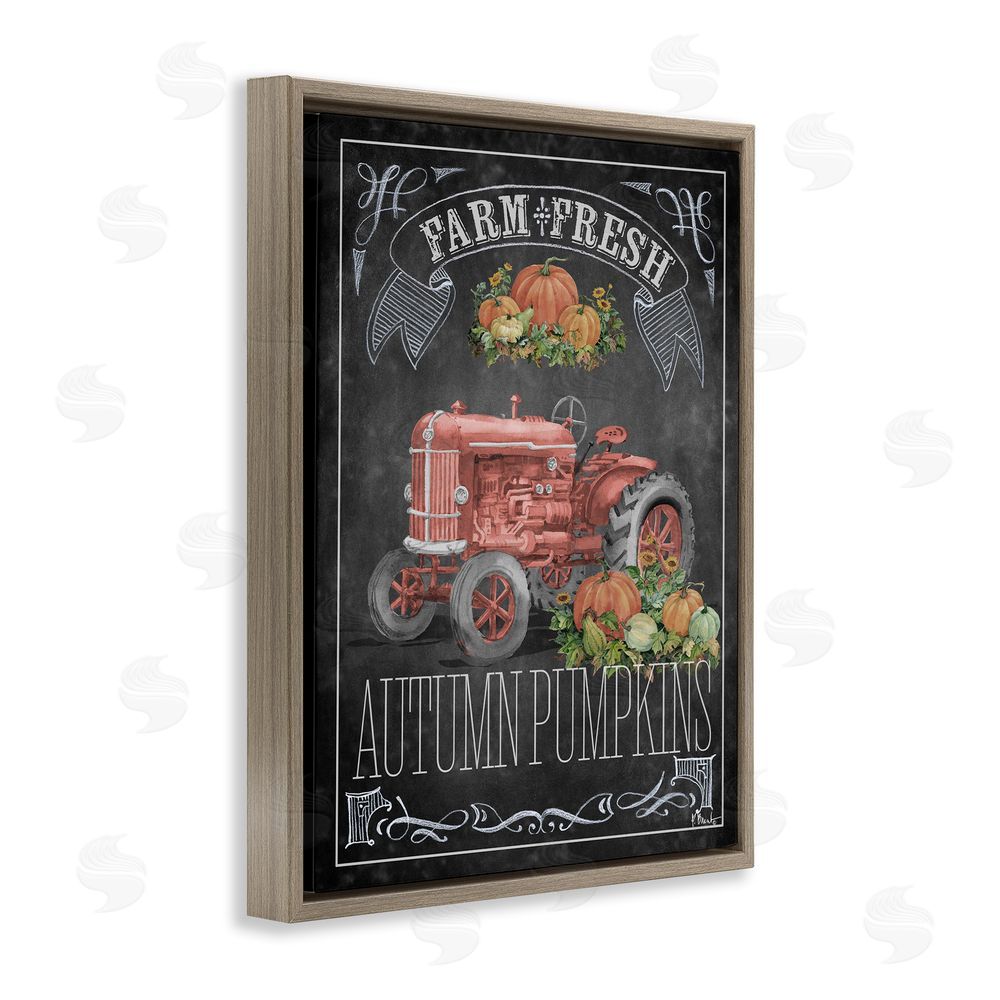Paul Brent Autumn Tractor Chalkboard Brown Floating Frame Canvas Wall Art Print
