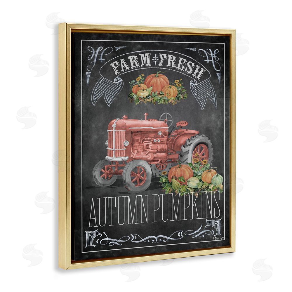 Paul Brent Autumn Tractor Chalkboard Gold Floating Frame Canvas Wall Art Print