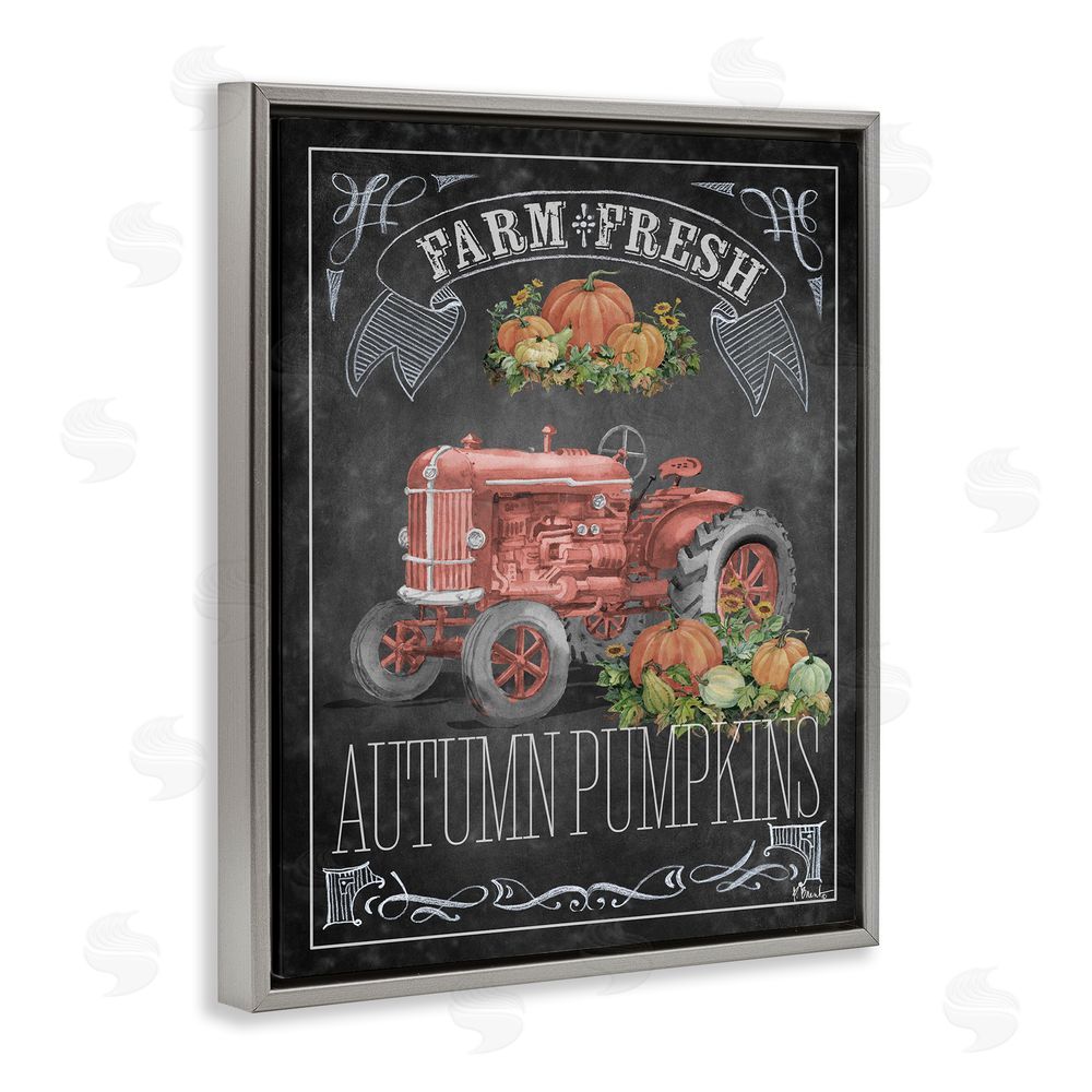 Paul Brent Autumn Tractor Chalkboard Grey Floating Frame Canvas Wall Art Print