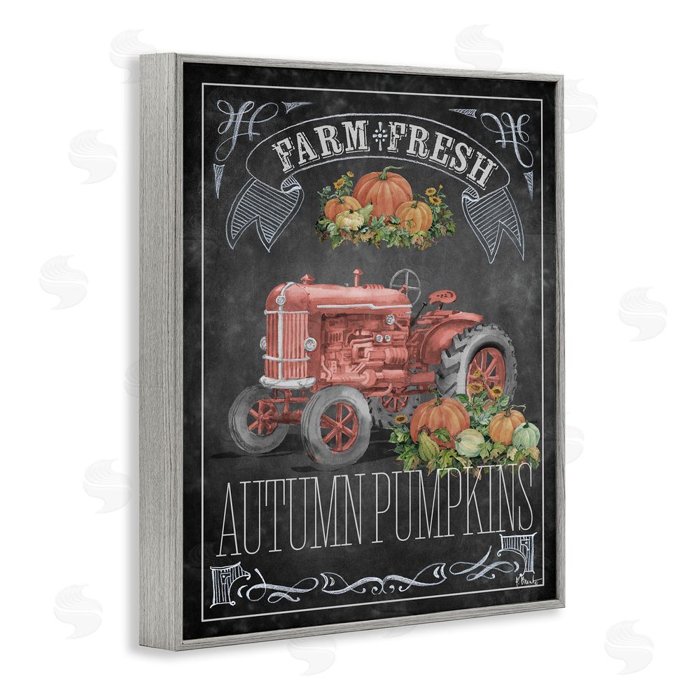Paul Brent Autumn Tractor Chalkboard Gray Framed Giclee Wall Art Print
