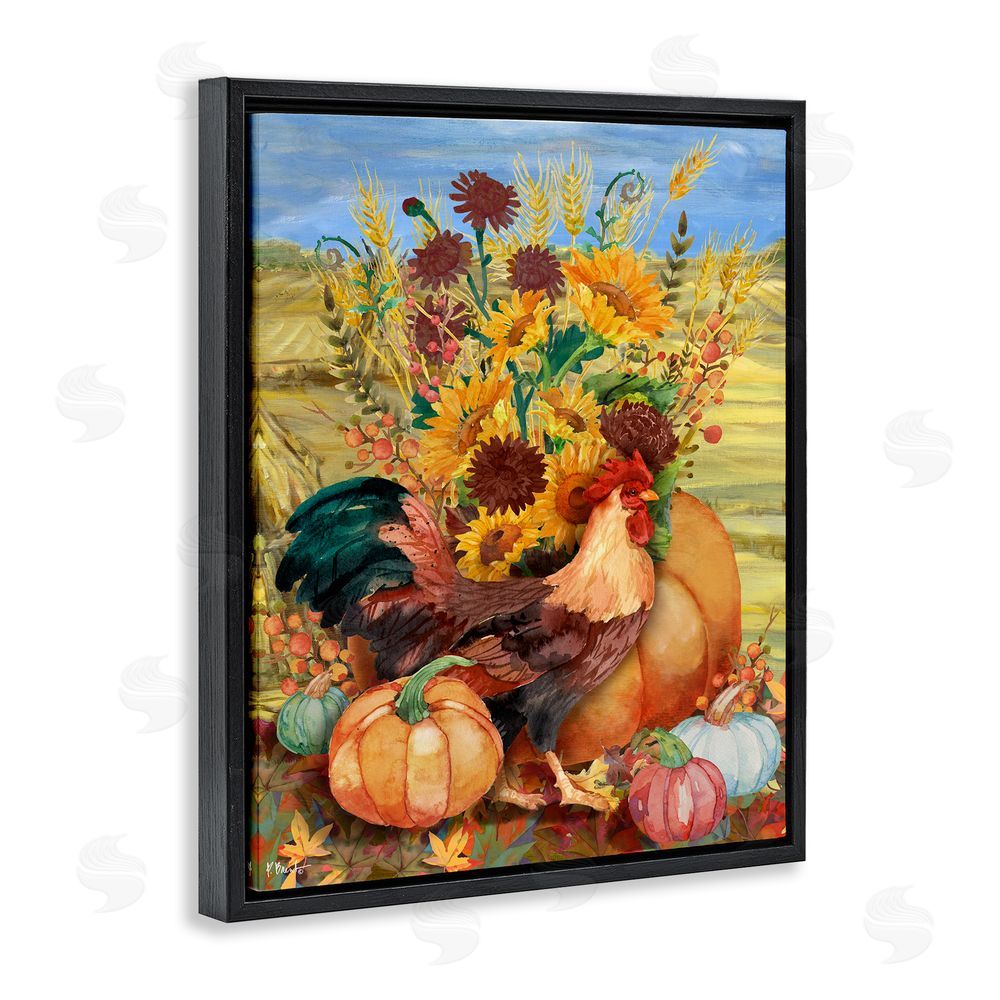 Paul Brent Autumnal Rooster & Sunflowers Black Floating Frame Canvas Wall Art Print