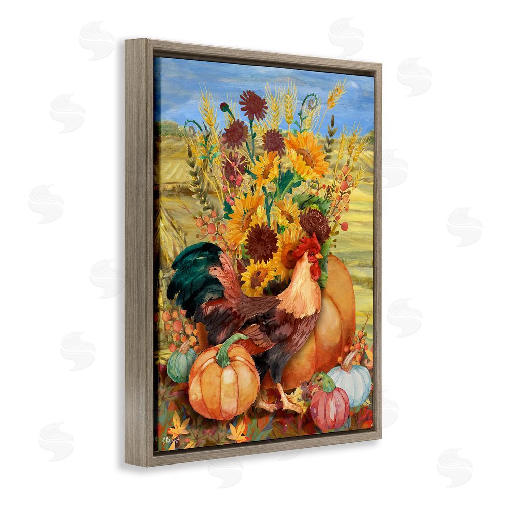 Paul Brent Autumnal Rooster & Sunflowers Brown Floating Frame Canvas Wall Art Print