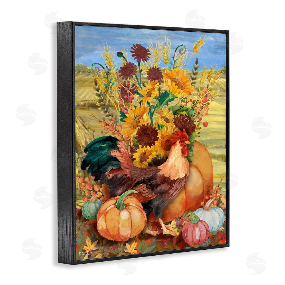 Paul Brent Autumnal Rooster & Sunflowers Black Framed Giclee Wall Art Print