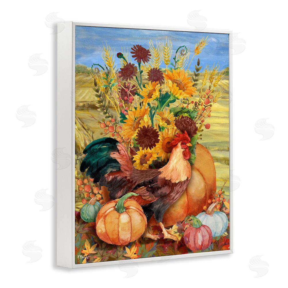 Paul Brent Autumnal Rooster & Sunflowers White Framed Giclee Wall Art Print