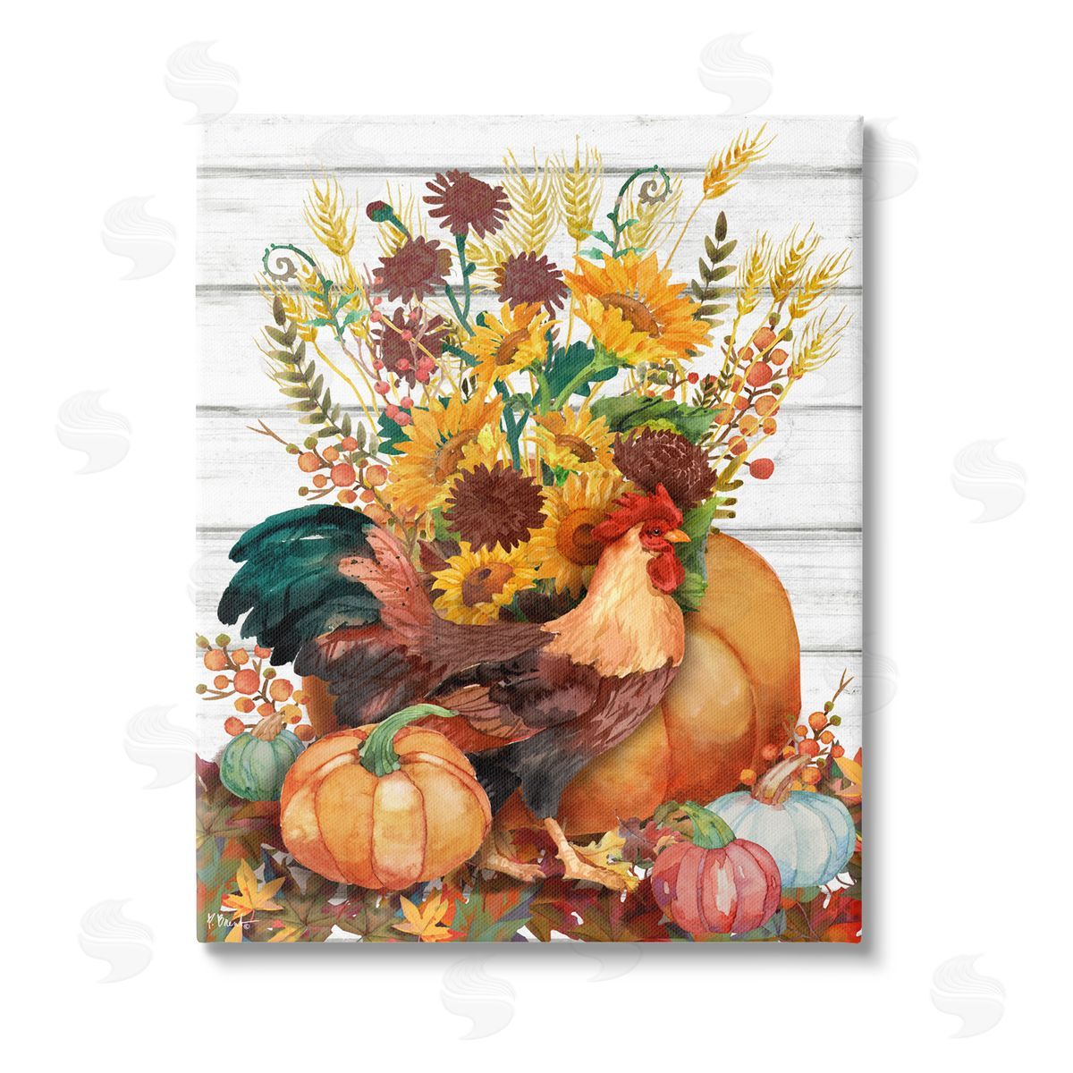 Paul Brent Rustic Sunflowers & Hen Stretched Canvas Wall Art Print