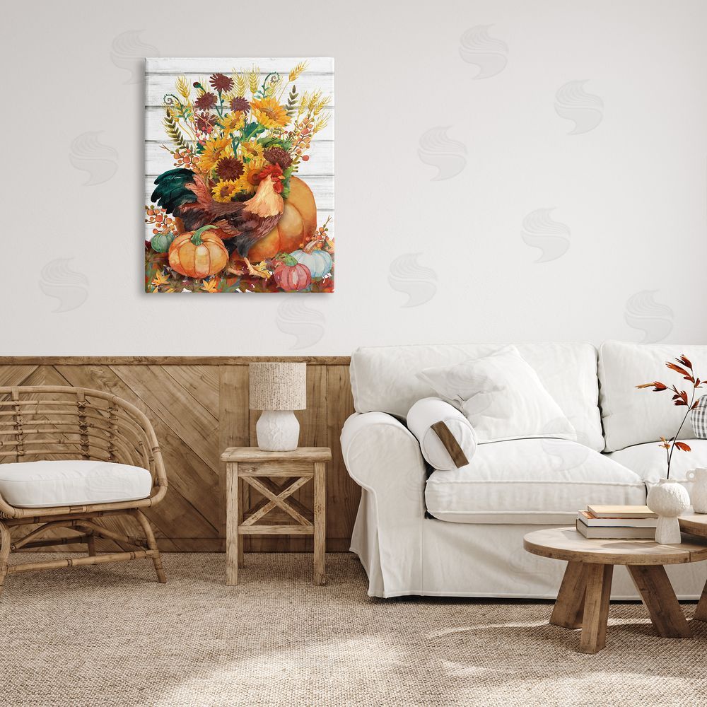 Paul Brent Rustic Sunflowers & Hen Canvas Wall Art Print in Room