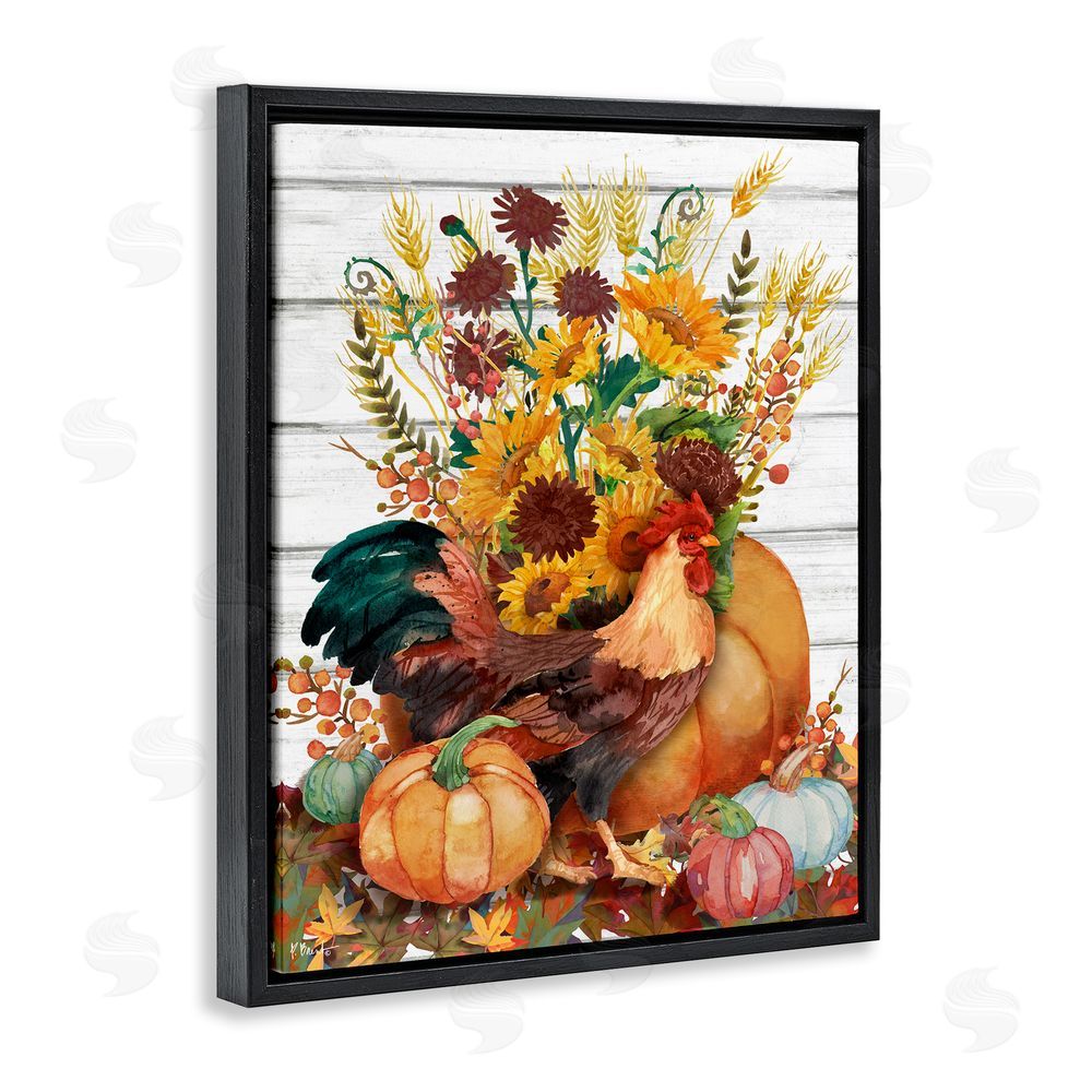 Paul Brent Rustic Sunflowers & Hen Black Floating Frame Canvas Wall Art Print