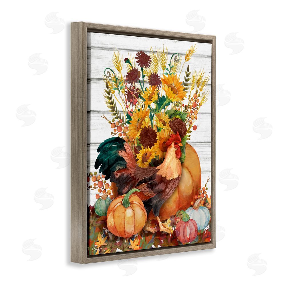 Paul Brent Rustic Sunflowers & Hen Brown Floating Frame Canvas Wall Art Print
