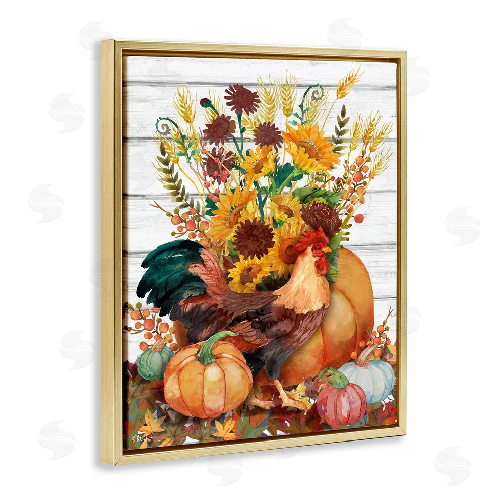 Paul Brent Rustic Sunflowers & Hen Gold Floating Frame Canvas Wall Art Print