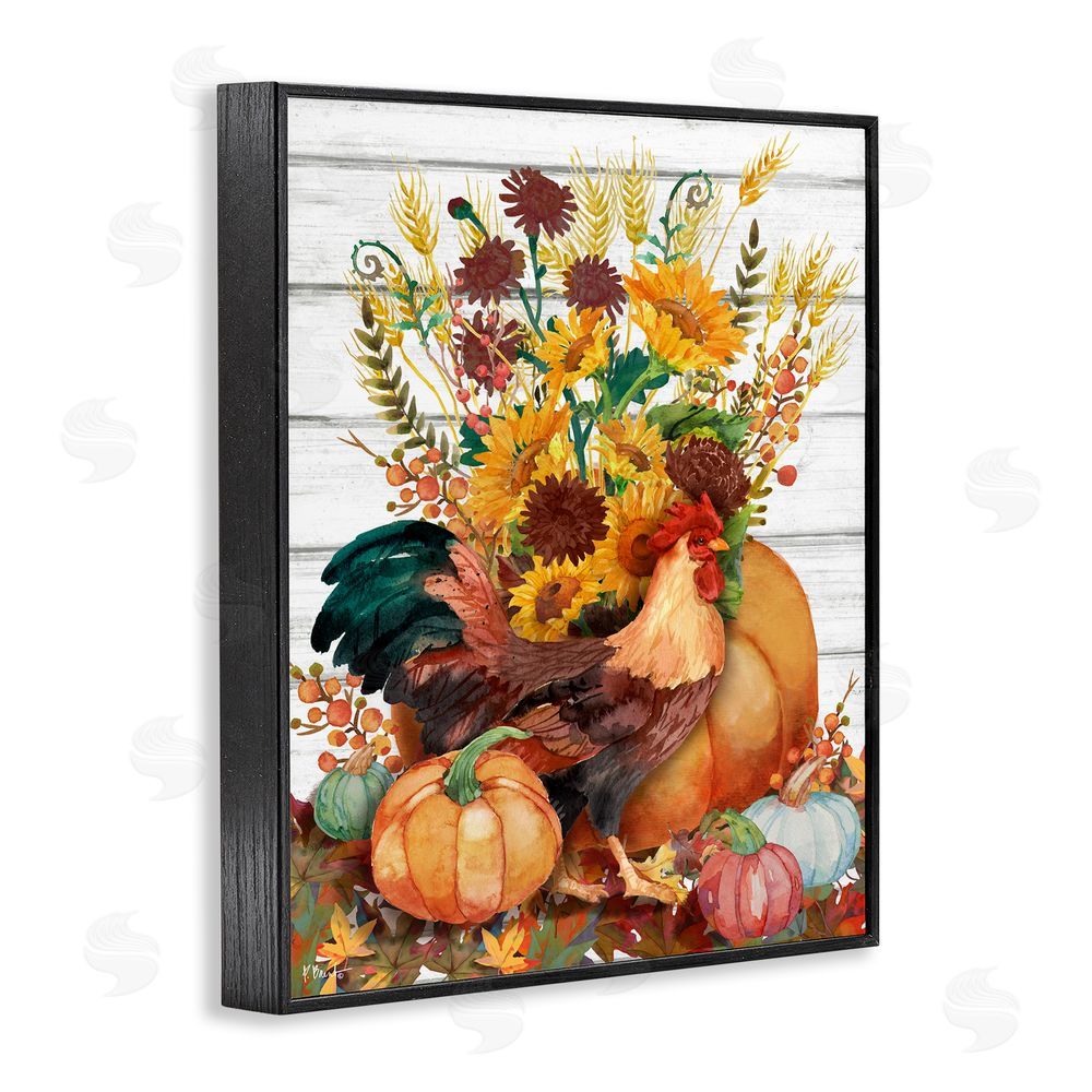 Paul Brent Rustic Sunflowers & Hen Black Framed Giclee Wall Art Print