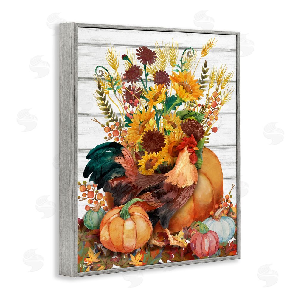 Paul Brent Rustic Sunflowers & Hen Gray Framed Giclee Wall Art Print