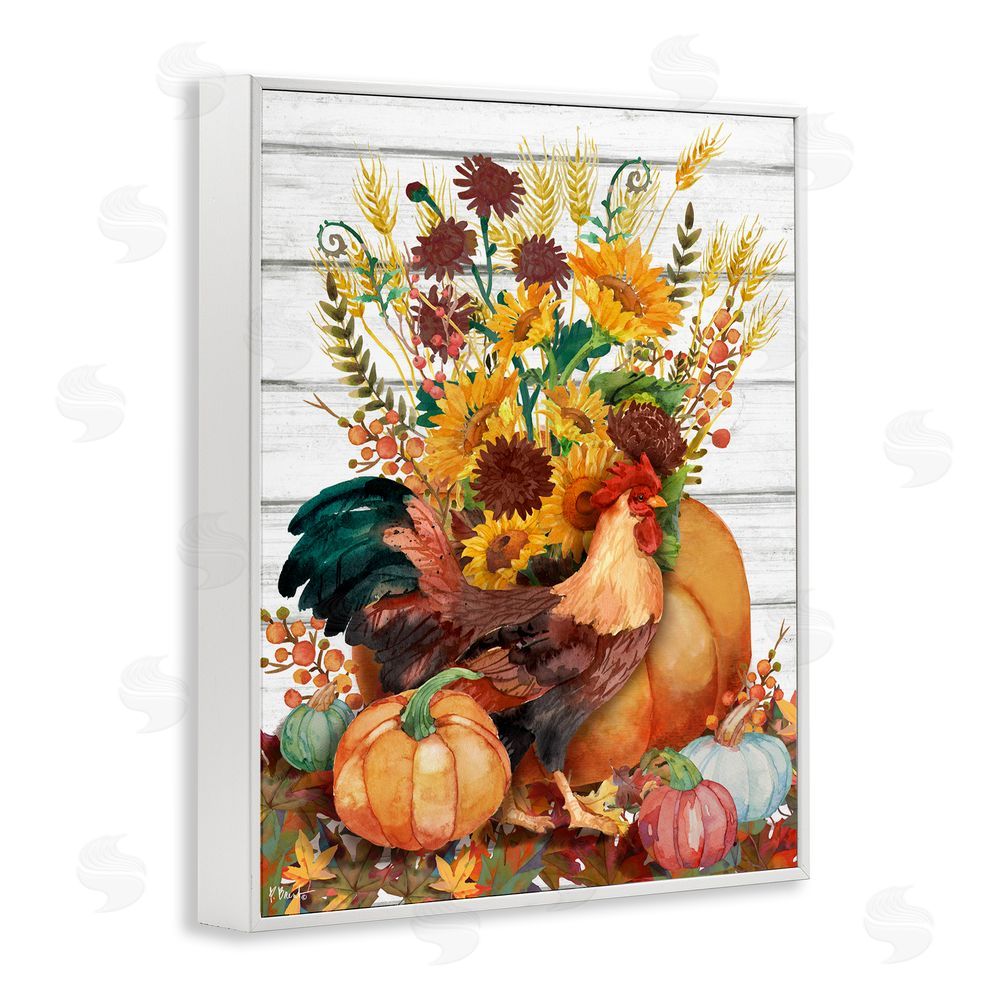 Paul Brent Rustic Sunflowers & Hen White Framed Giclee Wall Art Print