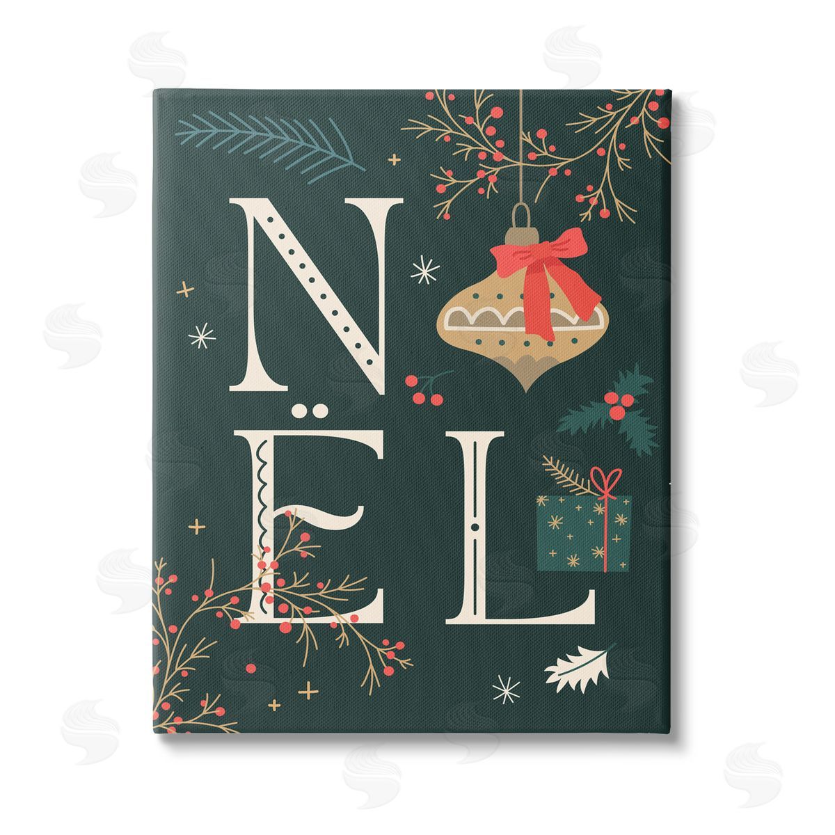 Stupell Studio Noel with Holiday Ornament Stretched Canvas Wall Art Print