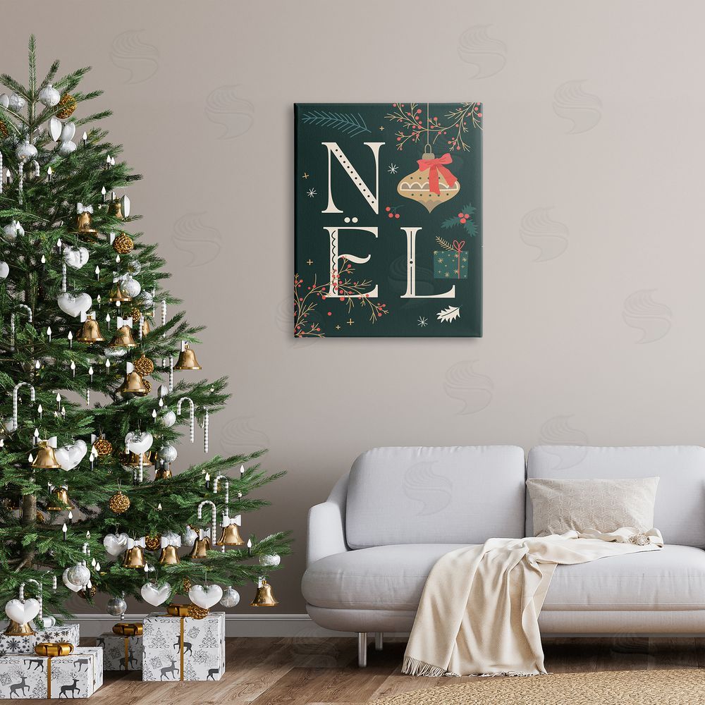 Stupell Studio Noel with Holiday Ornament Canvas Wall Art Print in Room