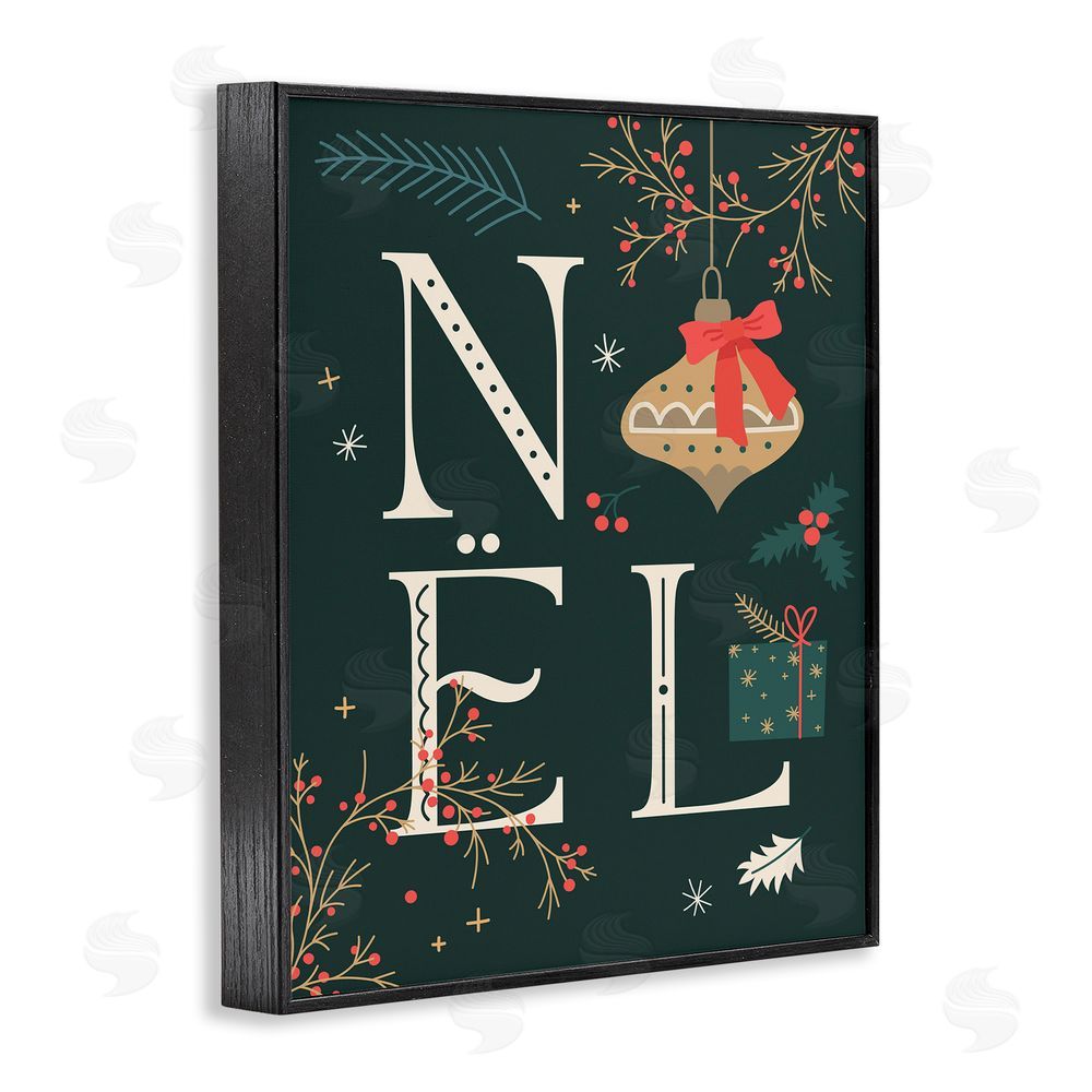 Stupell Studio Noel with Holiday Ornament Black Framed Giclee Wall Art Print