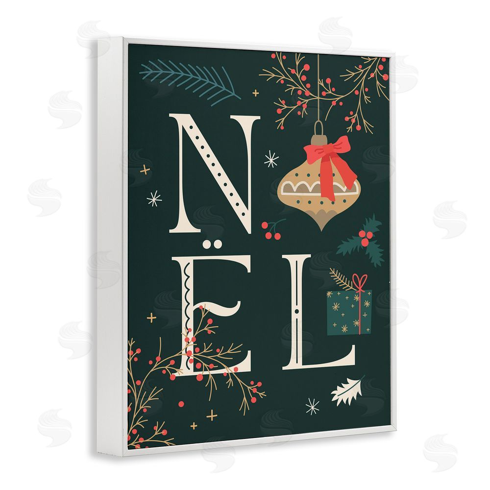 Stupell Studio Noel with Holiday Ornament White Framed Giclee Wall Art Print