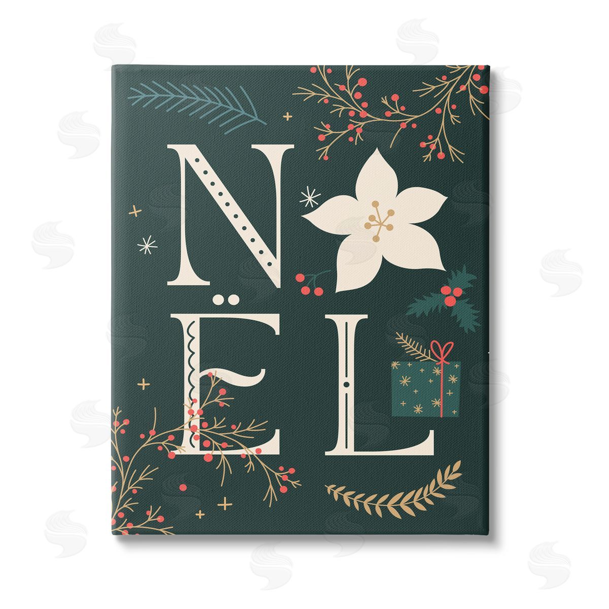 Stupell Studio Noel with Christmas Bloom Stretched Canvas Wall Art Print