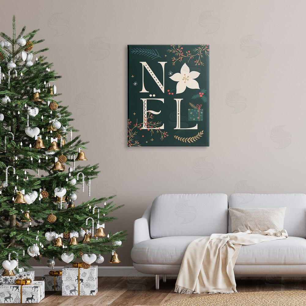 Stupell Studio Noel with Christmas Bloom Canvas Wall Art Print in Room
