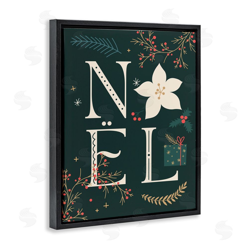 Stupell Studio Noel with Christmas Bloom Black Floating Frame Canvas Wall Art Print