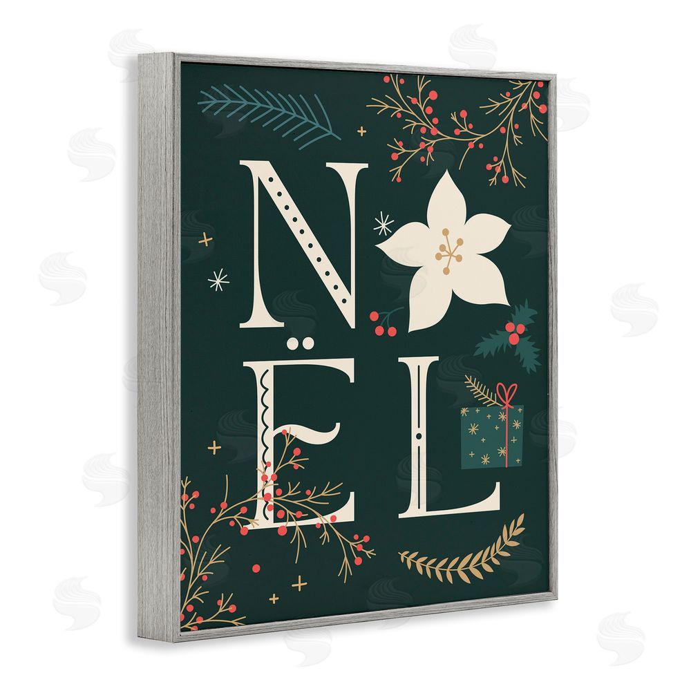 Stupell Studio Noel with Christmas Bloom Gray Framed Giclee Wall Art Print