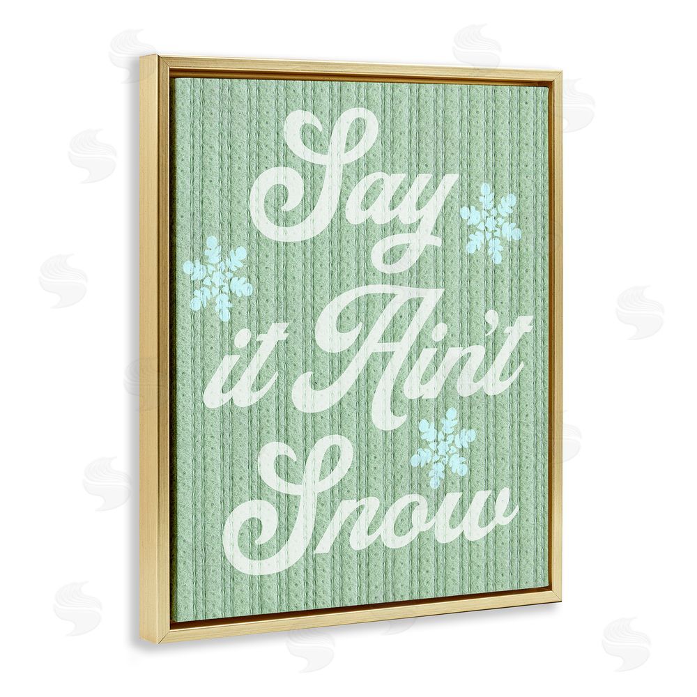 Stupell Studio Green Say It Ain't Snow Gold Floating Frame Canvas Wall Art Print