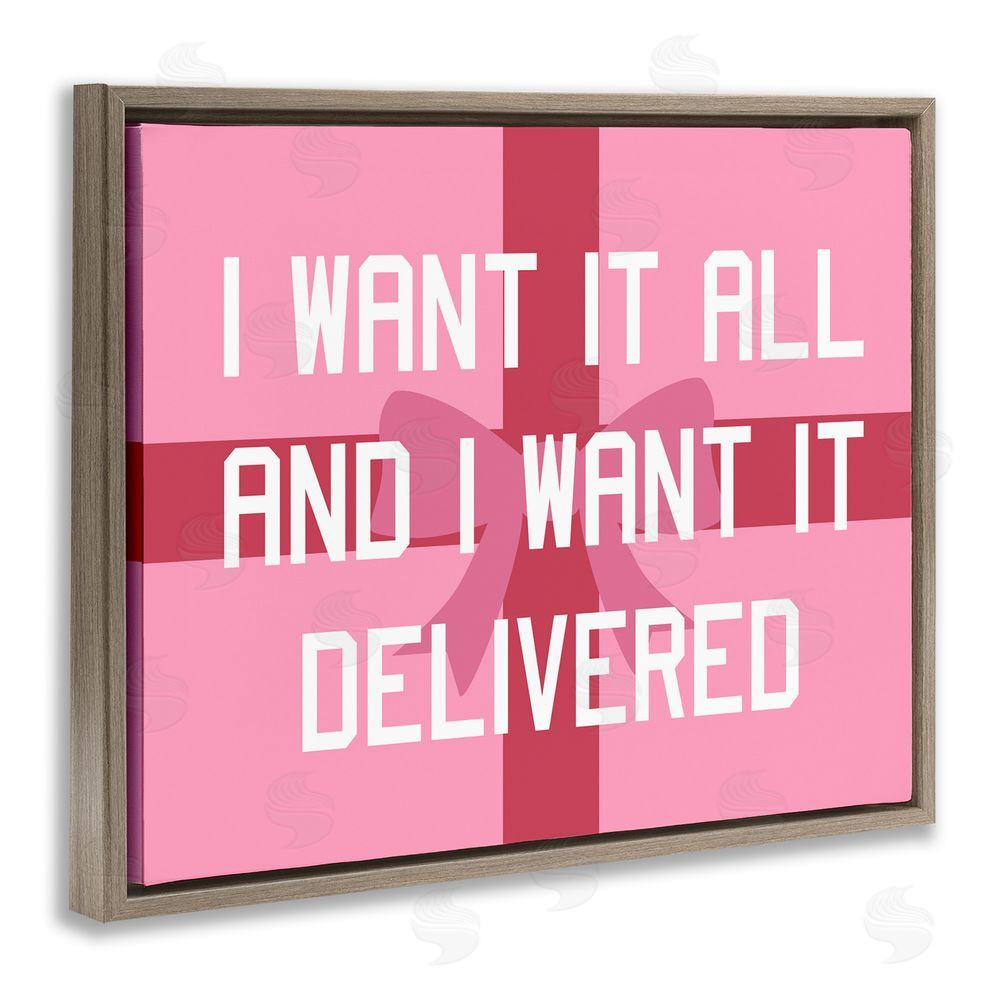 Stupell Studio Funny Want Gifts Delivered Brown Floating Frame Canvas Wall Art Print