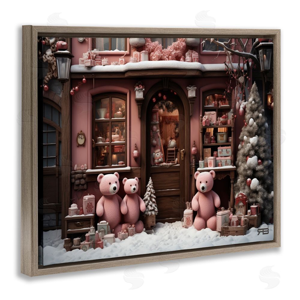 RB Christmas Shop with Bears Brown Floating Frame Canvas Wall Art Print