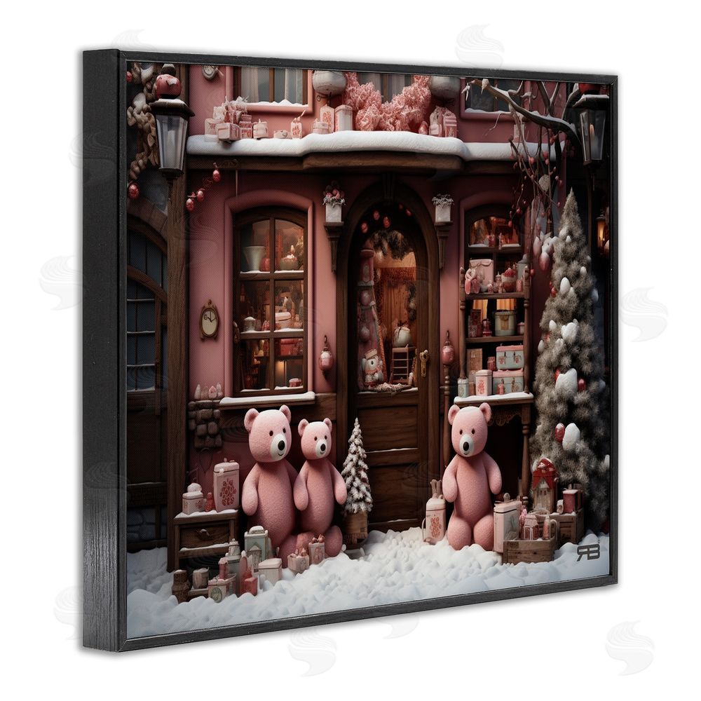 RB Christmas Shop with Bears Black Framed Giclee Wall Art Print