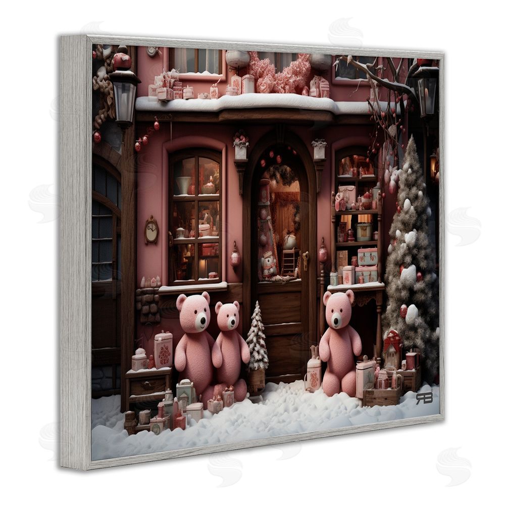 RB Christmas Shop with Bears Gray Framed Giclee Wall Art Print