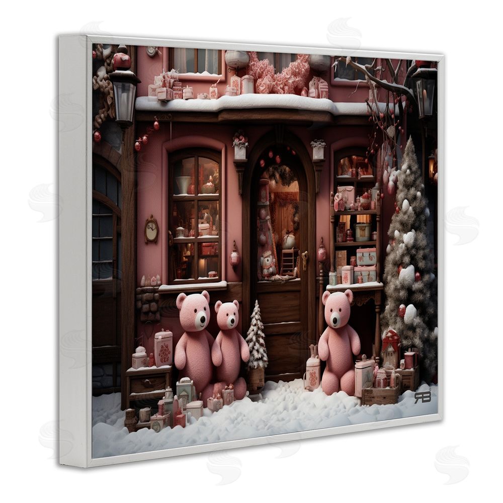 RB Christmas Shop with Bears White Framed Giclee Wall Art Print