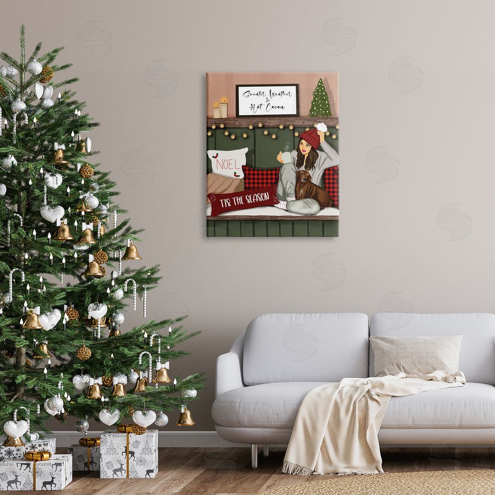 Saba Rauf Cozy Girl with Christmas Phrases Canvas Wall Art Print in Room