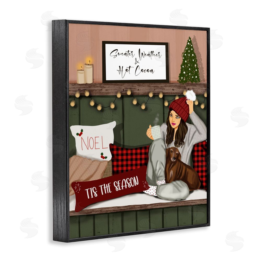 Saba Rauf Cozy Girl with Christmas Phrases Black Framed Giclee Wall Art Print