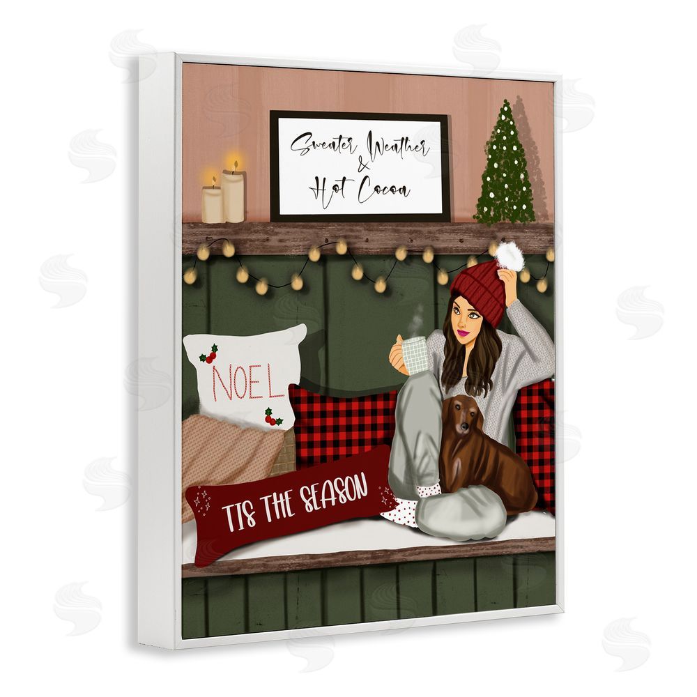 Saba Rauf Cozy Girl with Christmas Phrases White Framed Giclee Wall Art Print