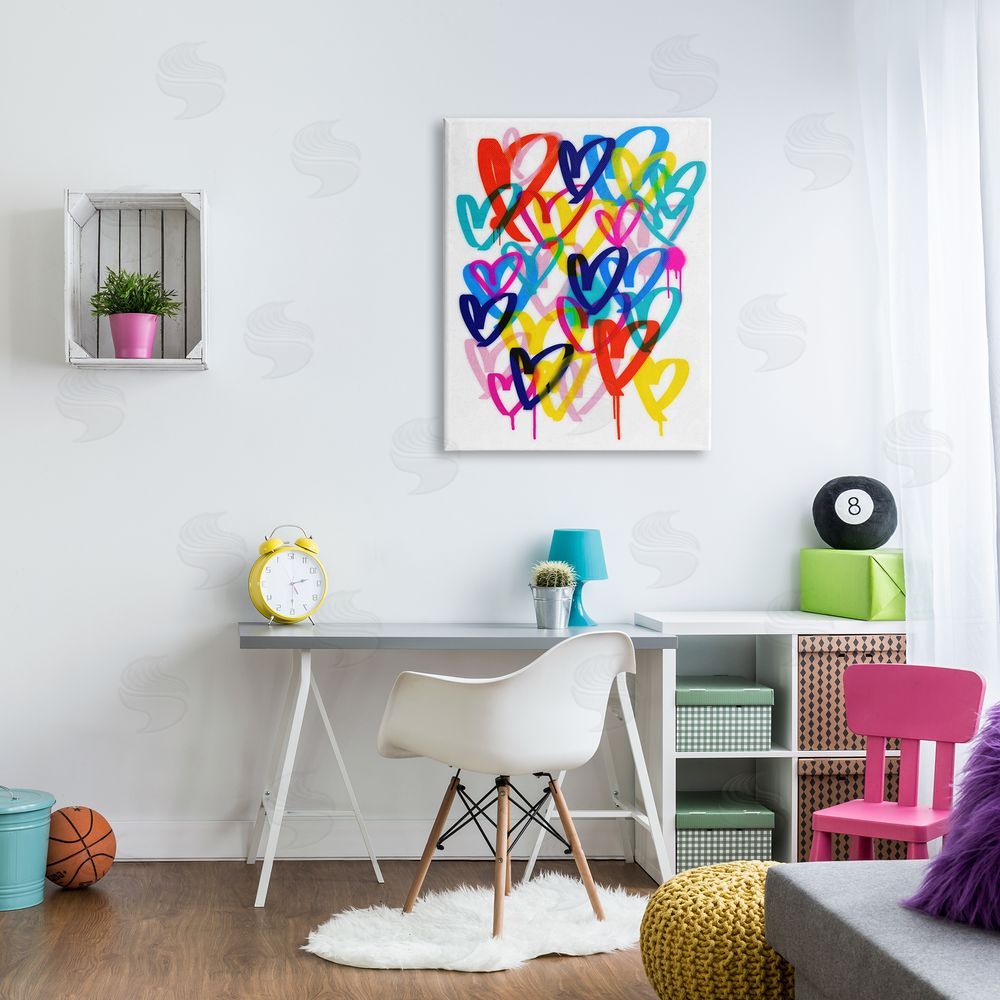 Victoria Barnes Hearts with Paint Drip Canvas Wall Art Print in Room