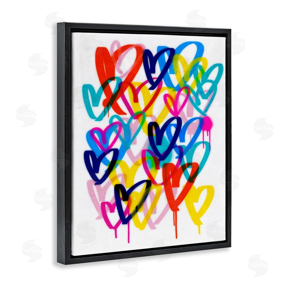 Victoria Barnes Hearts with Paint Drip Black Floating Frame Canvas Wall Art Print