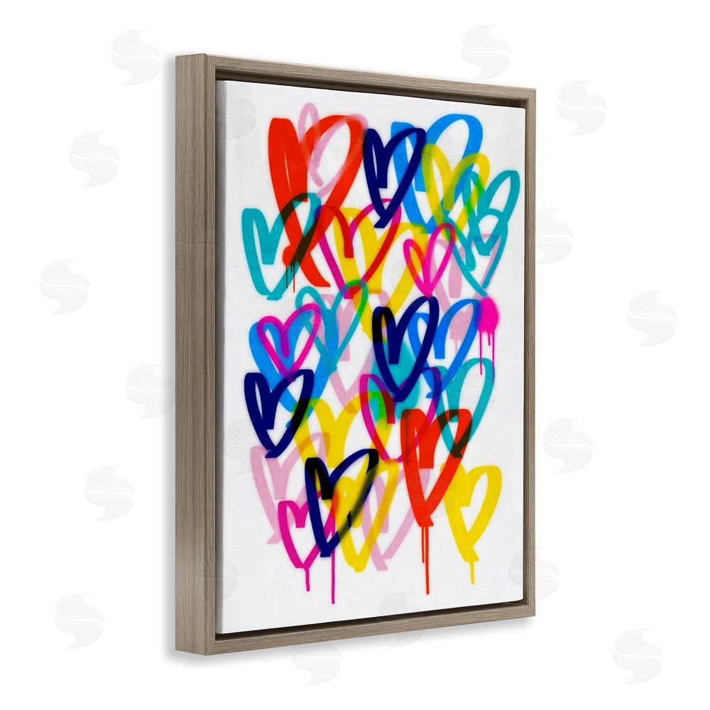 Victoria Barnes Hearts with Paint Drip Brown Floating Frame Canvas Wall Art Print