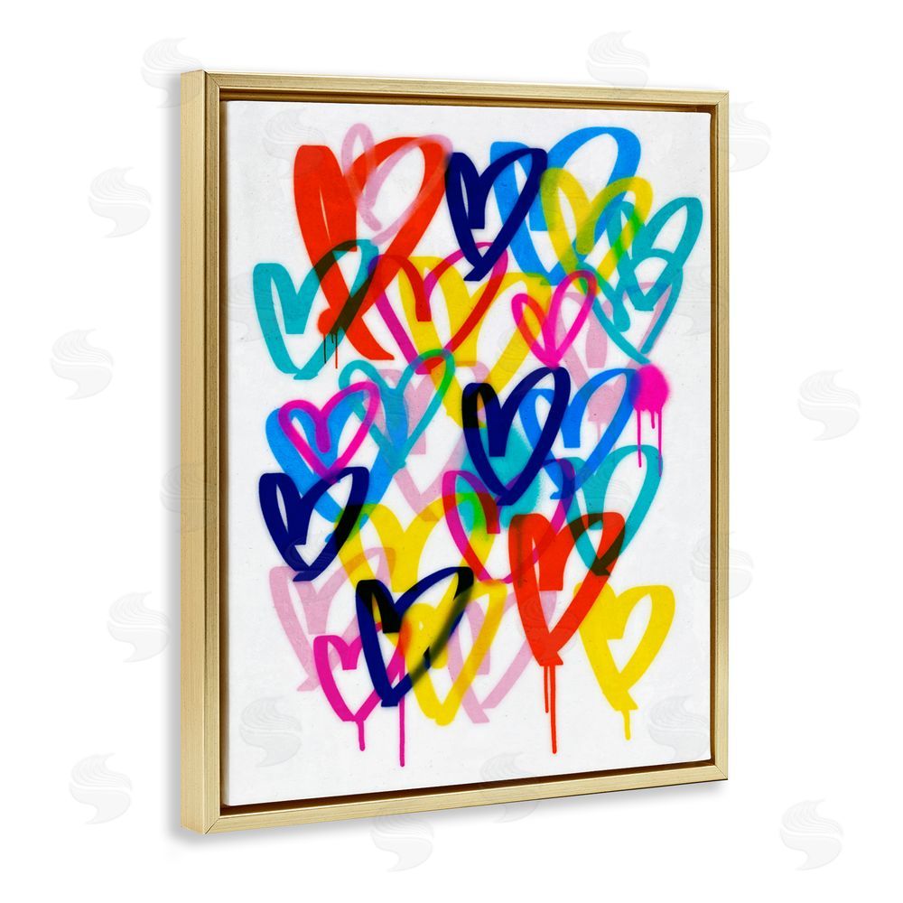 Victoria Barnes Hearts with Paint Drip Gold Floating Frame Canvas Wall Art Print