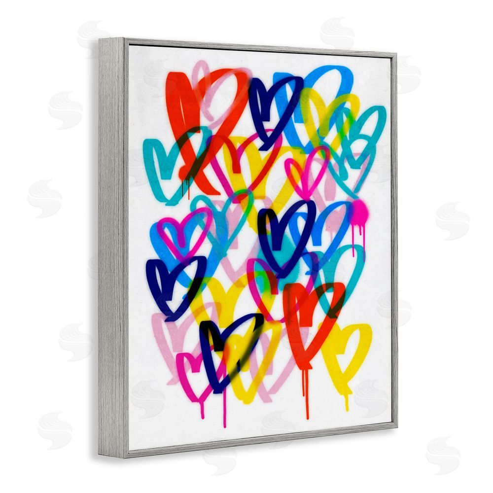 Victoria Barnes Hearts with Paint Drip Gray Framed Giclee Wall Art Print