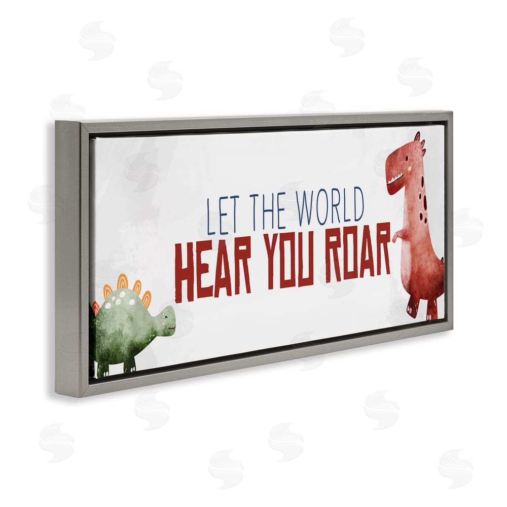Kim Allen Hear You Roar Dinosaurs Grey Floating Frame Canvas Wall Art Print
