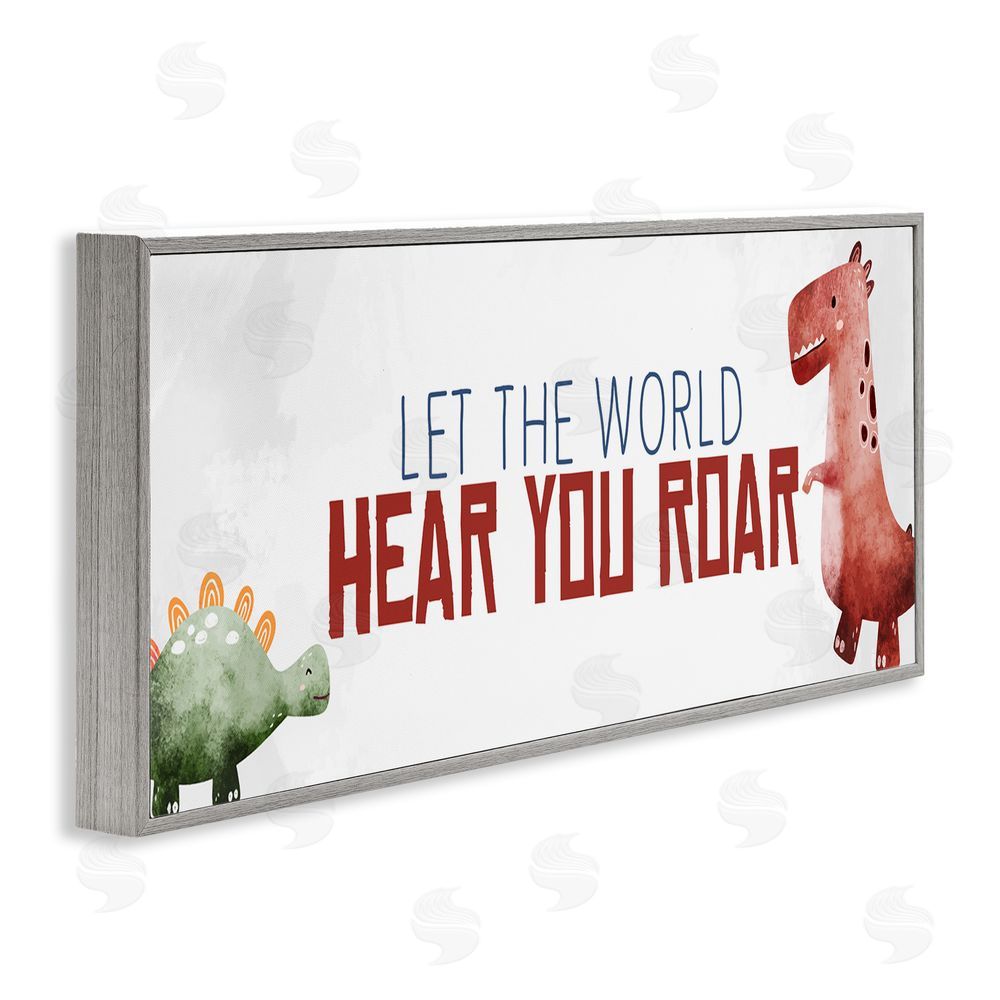 Kim Allen Hear You Roar Dinosaurs Gray Framed Giclee Wall Art Print