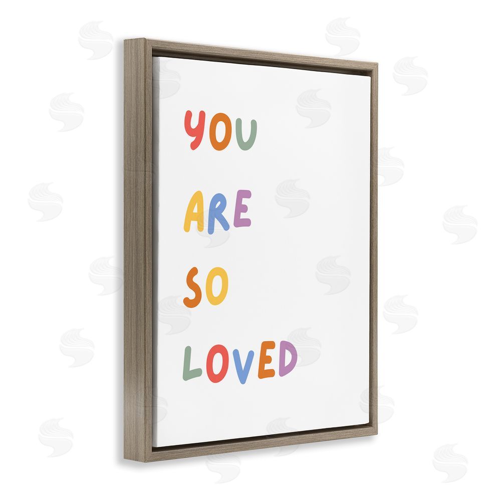 Katie Griggs So Loved Minimal Phrase Brown Floating Frame Canvas Wall Art Print