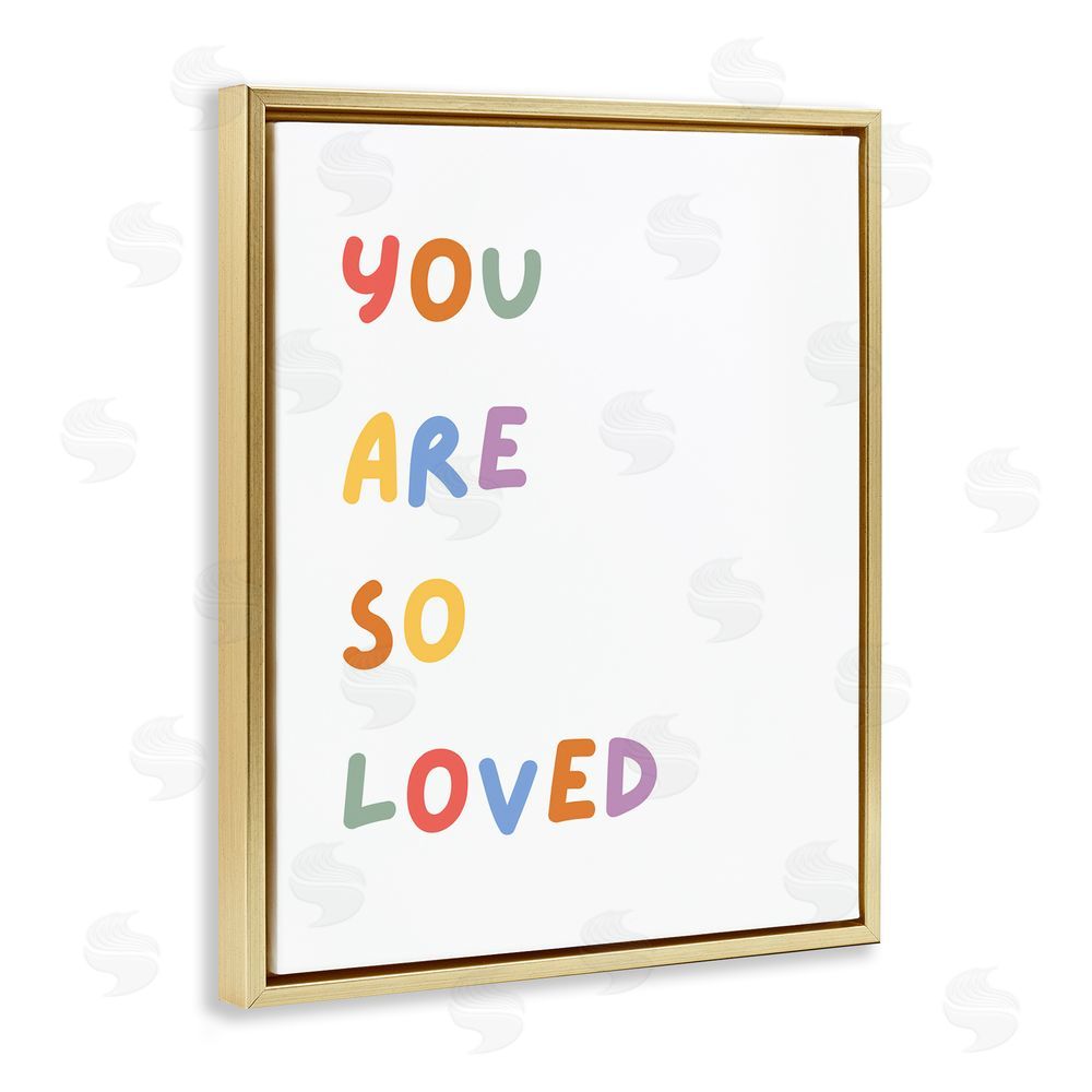 Katie Griggs So Loved Minimal Phrase Gold Floating Frame Canvas Wall Art Print